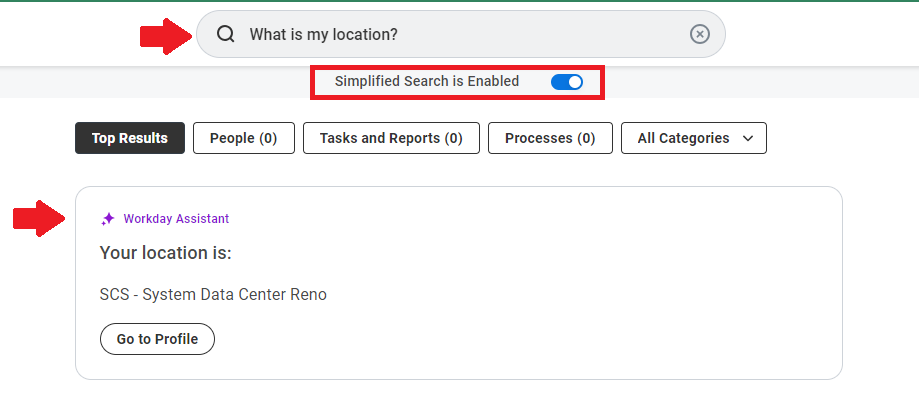 Workday Assistant in Simplified Search Enabled