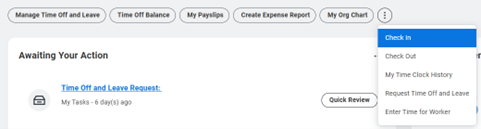 Quick Tasks in Workday Home Page