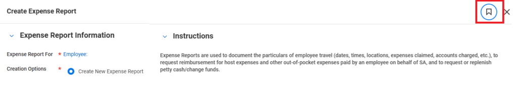 Save Icon on the Expense Report Modal