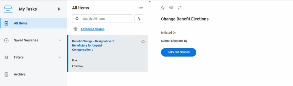 Workday Passive Event on Update Your Beneficiary for Unpaid Compensation