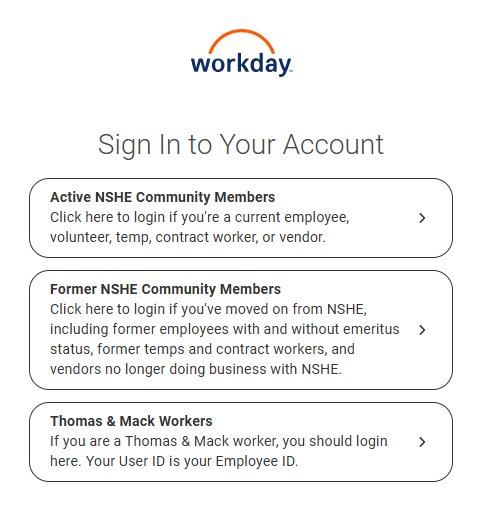 Workday log-in options