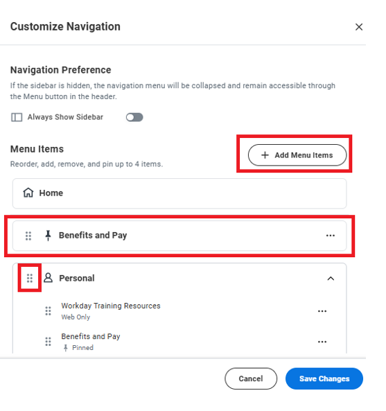 Workday New Global Navigation Menu - Customize